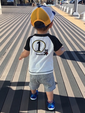 「DOUBLE_B（ダブルビー）のアイテム（帽子）」を使った、Harutoさん（キッズ・80cm）の夏コーディネート