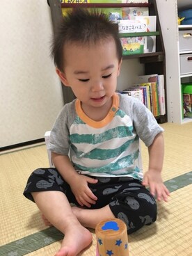 「combimini（コンビミニ）のアイテム（トップス）」を使った、Harutoさん（キッズ・80cm）の秋コーディネート