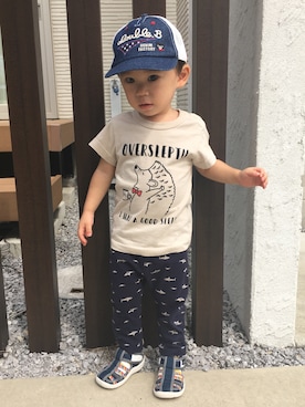 「DOUBLE_B（ダブルビー）のアイテム（帽子）」を使った、Harutoさん（キッズ・80cm）の秋コーディネート