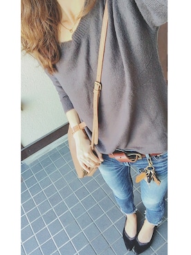 「Ungrid（アングリッド）のインディゴフレイドヘムストスリ（デニムパンツ）」を使った、ｎｅｎｅ❁さん（レディース・165cm）の秋コーディネート