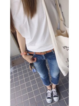 「Ungrid（アングリッド）のインディゴフレイドヘムストスリ（デニムパンツ）」を使った、ｎｅｎｅ❁さん（レディース・165cm）の夏コーディネート