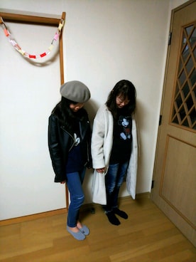 「Ungrid（アングリッド）のインディゴフレイドヘムストスリ（デニムパンツ）」を使った、のぁさん（レディース・148cm）の冬コーディネート