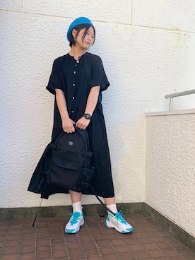 「ワンピース×スニーカー」｜「アイテム（シャツワンピース）」を使った、DOUBLE NAME_officialさん（レディース・167cm）の夏コーディネート