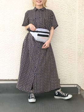 「ワンピース×スニーカー」｜「アイテム（シャツワンピース）」を使った、DOUBLE NAME_officialさん（レディース・158cm）の夏コーディネート