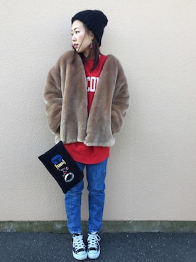 「BEAMS（ビームス）のアイテム（クラッチバッグ）」を使った、nyaaa❇︎さん（レディース・164cm）の冬コーディネート