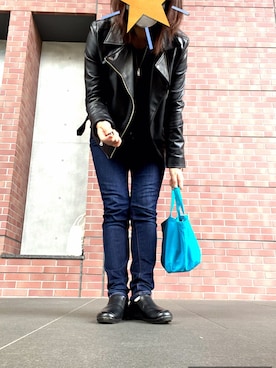 「GU（ジーユー）のアイテム（ライダースジャケット、ブラック系）」を使った、mizuwakaki07さん（レディース・166cm）の秋コーディネート