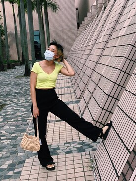 「TOPSHOP（トップショップ）のアイテム（Tシャツ/カットソー）」を使った、hoyeekongさん（レディース・157cm）の夏コーディネート