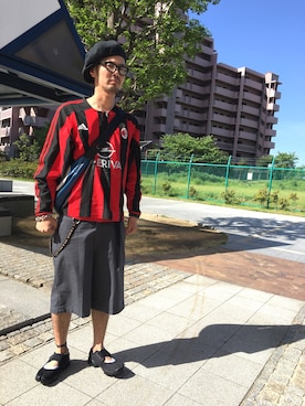 「サッカー」｜「アイテム（その他トップス）」を使った、Kazutoshi  Mukainoさん（メンズ・177cm）の春コーディネート