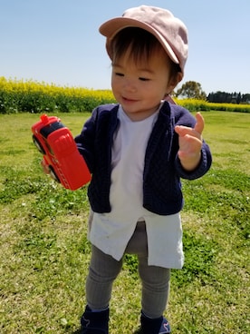 「no brand（ノーブランド）のアイテム（キャップ、ピンク系）」を使った、ao9_sa3さん（キッズ・110cm）の春コーディネート
