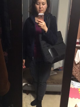 「UNIQLO（ユニクロ）のアイテム（ニット/セーター、パープル系）」を使った、いきものの聖絵さん（レディース・163cm）の秋コーディネート