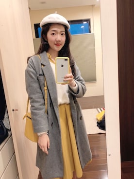 「yellow」｜「アイテム（ハンチング/ベレー帽）」を使った、Vénusさん（レディース・168cm）の冬コーディネート