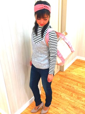 「ヘアバンド」｜「アイテム（アンサンブル）」を使った、あさみさん（レディース・163cm）の春コーディネート