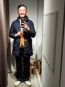 「アイテム（ステンカラーコート）」を使った、t頭さん（メンズ・171cm・40代）の冬コーディネート