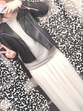 「TAKEO KIKUCHI（タケオキクチ）のアイテム（ライダースジャケット）」を使った、ゆうなさん（レディース・165cm）の春コーディネート