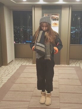 「Alpha Industries（アルファインダストリーズ）のアイテム（スタジャン）」を使った、Maggie Lintimyiさん（レディース・163cm）の冬コーディネート