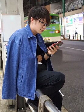 「UNUSED」｜「アイテム（ステンカラーコート）」を使った、大曽根 光さん（メンズ・175cm）の夏コーディネート