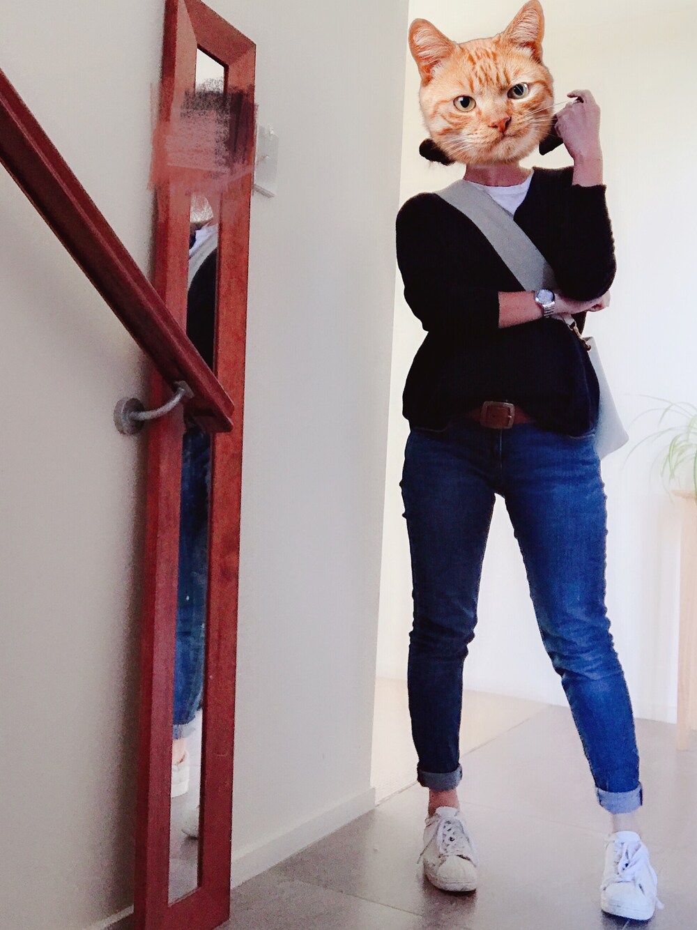 「COUNTRY ROADのアイテム（ニット/セーター、ブラック系）」を使った、Sara さん（レディース・157cm）の春コーディネートの1枚目の写真