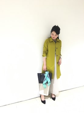 「Te chichi（テチチ）のアイテム（ステンカラーコート）」を使った、yumi.techichiさん（レディース・163cm）の春コーディネート
