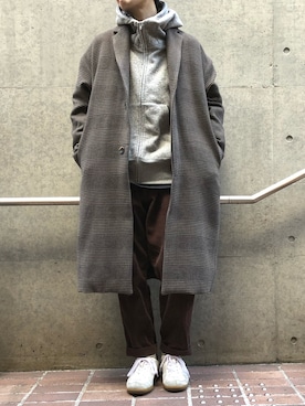 「グレンチェック」｜「アイテム（ダウンジャケット/コート）」を使った、いとっちさん（メンズ・171cm）の冬コーディネート