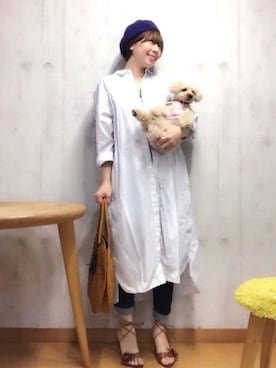 「ベレー帽推奨委員会」｜「アイテム（シャツワンピース）」を使った、chaco♪さん（レディース・157cm）の春コーディネート
