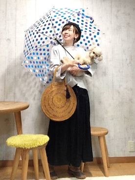 「傘」｜「アイテム（ハンチング/ベレー帽）」を使った、chaco♪さん（レディース・157cm）の夏コーディネート
