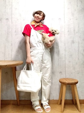 「ベレー帽推奨委員会」｜「アイテム（サロペット/オーバーオール）」を使った、chaco♪さん（レディース・157cm）の夏コーディネート