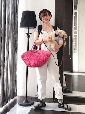 「ベレー帽推奨委員会」｜「アイテム（サロペット/オーバーオール）」を使った、chaco♪さん（レディース・157cm）の夏コーディネート