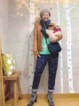 「ベレー帽推奨委員会」｜「アイテム（ライダースジャケット）」を使った、chaco♪さん（レディース・157cm）の秋コーディネート