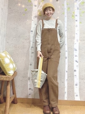 「ベレー帽推奨委員会」｜「アイテム（サロペット/オーバーオール）」を使った、chaco♪さん（レディース・157cm）の冬コーディネート