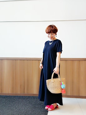 「earth music&ecology（アースミュージックアンドエコロジー）のアイテム（ネックレス）」を使った、immisaさん（レディース・154cm）の春コーディネート