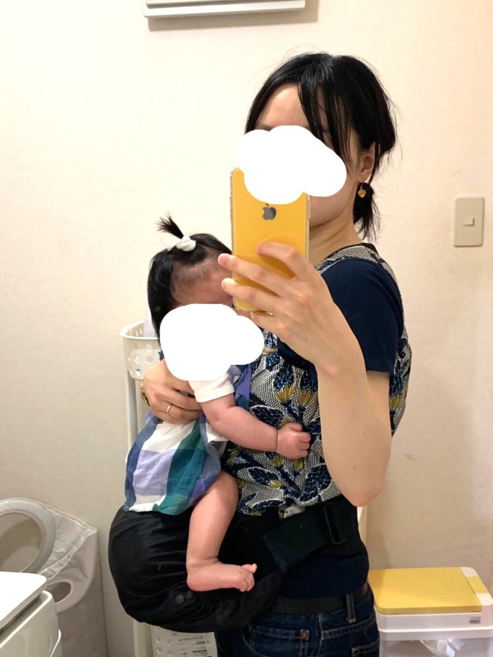 「親子コーデ」｜「GOLDYのハートシェイプ 封入ピアス（ピアス（両耳用）、イエロー系）」を使った、なおさん（レディース・158cm）の春コーディネートの1枚目の写真