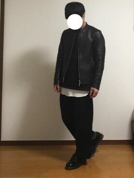 「寒い」｜「アイテム（ライダースジャケット）」を使った、yskさん（メンズ・172cm）の秋コーディネート