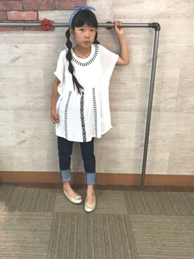 「バンダナ」｜「アイテム（チュニック）」を使った、riii→a♡さん（キッズ・126cm）の夏コーディネート
