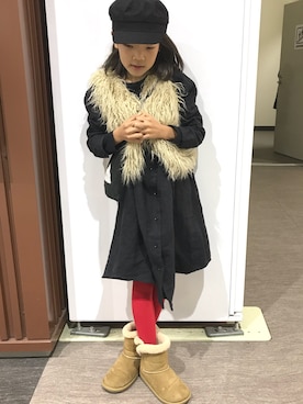 「AZUL by moussy（アズールバイマウジー）のアイテム（キャスケット）」を使った、riii→a♡さん（キッズ・126cm）の冬コーディネート