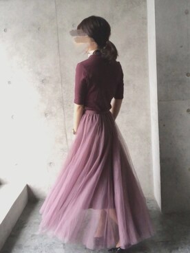 natsuさんの「[低身長サイズ有]チュールロングスカート」を使ったコーディネート