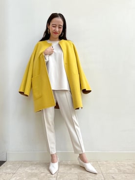 「ビジネス」｜「アイテム（ノーカラーコート）」を使った、馬場 千久沙さん（レディース・156cm）の秋コーディネート