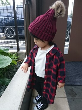 「アイテム（シャツワンピース）」を使った、nanasaberさん（キッズ・80cm）の秋コーディネート