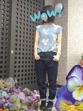 「chambre de charme（シャンブルドゥシャーム）のアイテム（Tシャツ/カットソー、ブルー系）」を使った、misatoさん（レディース・156cm）の夏コーディネート