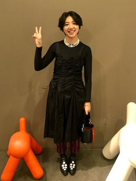 「tricot COMME des GARCONS（トリココムデギャルソン）のアイテム（ワンピース）」を使った、YIWENさん（レディース・165cm）の冬コーディネート
