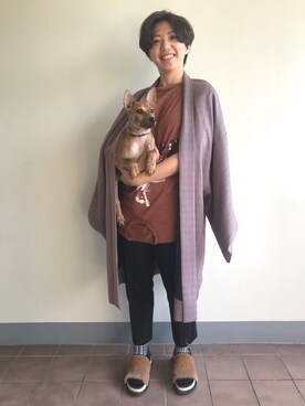 「羽織り」｜「アイテム（財布/小物）」を使った、YIWENさん（レディース・165cm）の春コーディネート