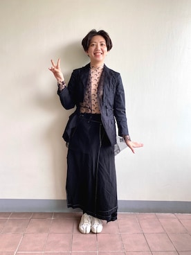 「JUNYA WATANABE（ジュンヤワタナベ）のアイテム（パンツ）」を使った、YIWENさん（レディース・165cm）の春コーディネート
