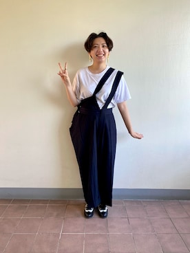 「Yohji Yamamoto（ヨウジヤマモト）のアイテム（オールインワン・サロペット）」を使った、YIWENさん（レディース・165cm）の春コーディネート