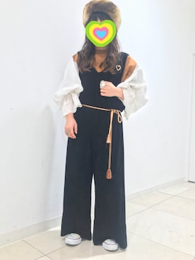 「スエット」｜「アイテム（サロペット/オーバーオール）」を使った、さぇぴこさん（レディース・148cm）の秋コーディネート