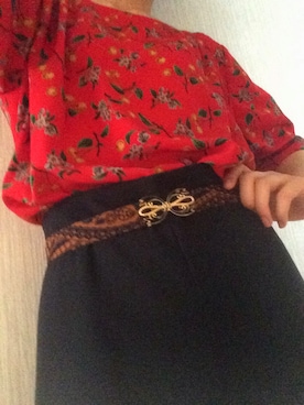 「古着のアイテム（ベルト、ブラウン系）」を使った、さくらこ*さん（レディース・166cm）の夏コーディネート