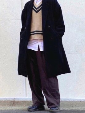 「JUNRED（ジュンレッド）のアイテム（チェスターコート）」を使った、るか。さん（メンズ・172cm）の冬コーディネート