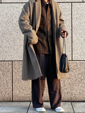 「coen（コーエン）のアイテム（チェスターコート）」を使った、るか。さん（メンズ・172cm）の秋コーディネート