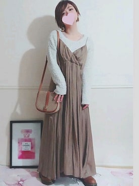 「URBAN RESEARCH（アーバンリサーチ）のヴィンテージサテンBACKリボンキャミソールワンピース（ワンピース）」を使った、＊myuu🐈‍⬛＊さん（レディース・148cm）の冬コーディネート