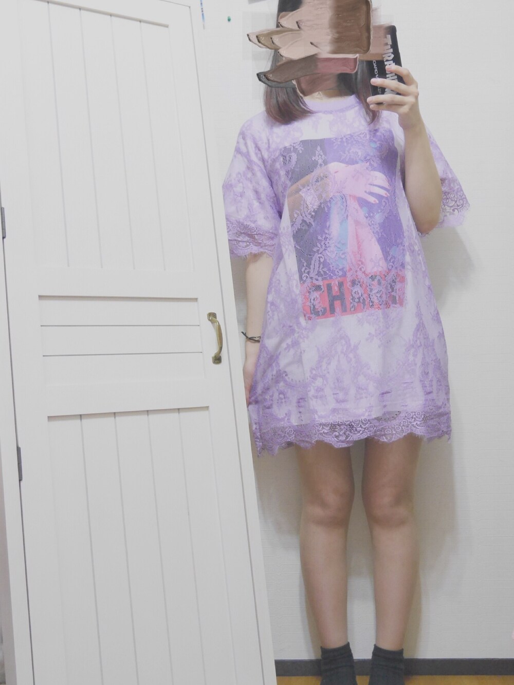 「jouetie、THRASHER、レース、学校」｜「studio CLIPのPUサイドゴアブーツ（ブーツ、ブラック系）」を使った、윤 -ﾕﾝ- さん（レディース・160cm）の夏コーディネートの1枚目の写真