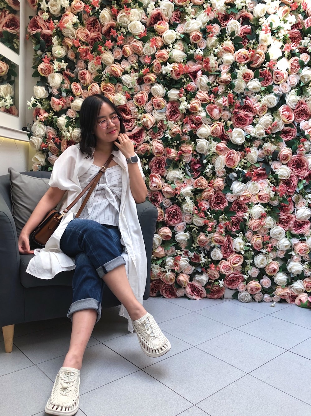 「UNIQLO、keen、KEEN UNEEK！、Apple Watch」｜「KEENの【KEEN】UNEEK O2 W-WHITE/HARVEST GOLD（サンダル、ホワイト系）」を使った、kotchapuengさん（レディース・159cm）の冬コーディネートの1枚目の写真