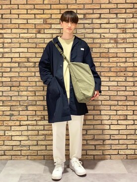 「coen（コーエン）のアイテム（ステンカラーコート）」を使った、yuto0119ykさん（メンズ・175cm）の春コーディネート